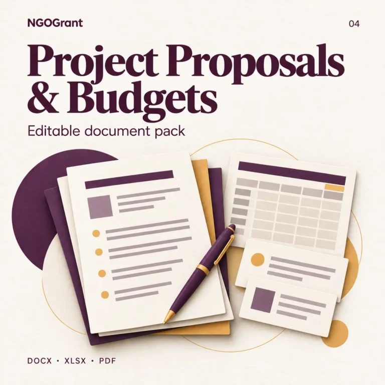 NGO Project Proposal and Budget Pack — illustrated digital document pack cover